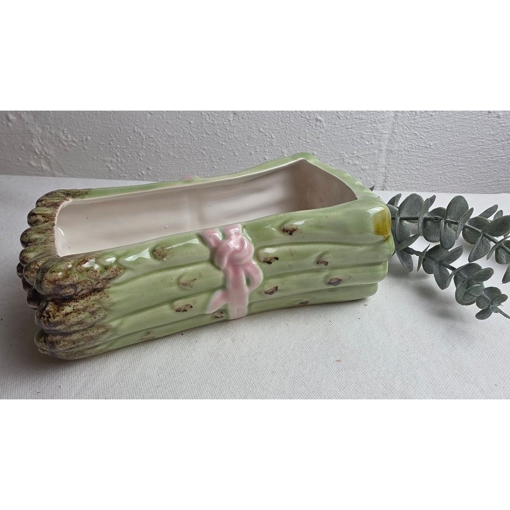 Vintage 50s Bordallo Pinheiro Asparagus Bundle Ceramic Planter Trough Portugal